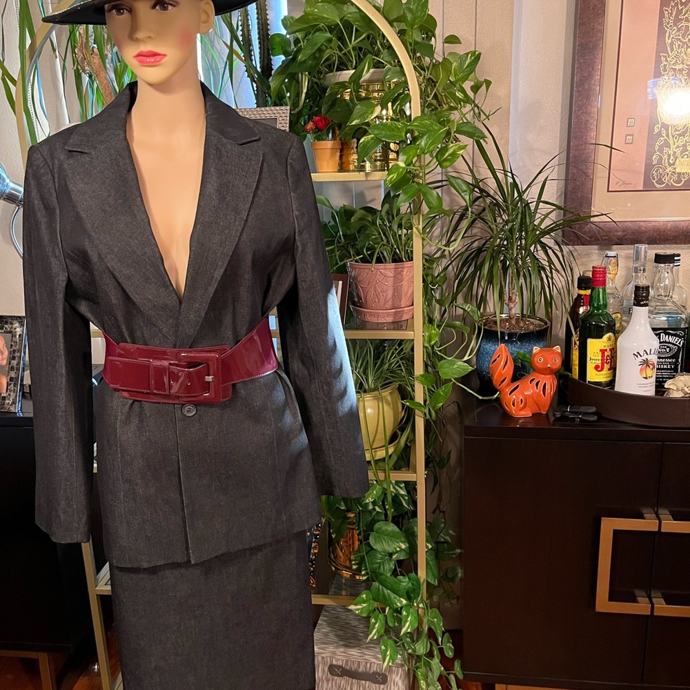 Women’s denim suit in dark gray knee length